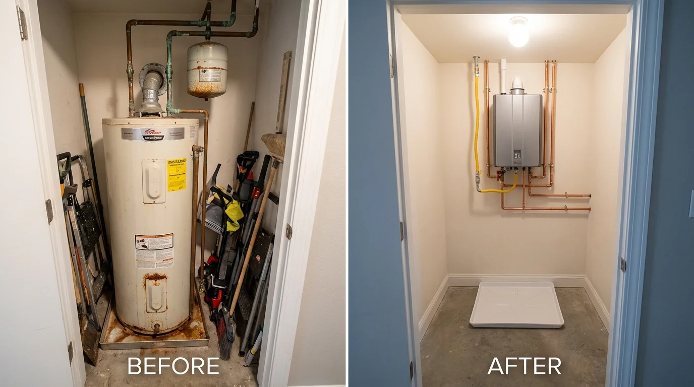 Tank water heater versus wall-mounted tankless unit comparison for Mill Valley, CA homeowners
