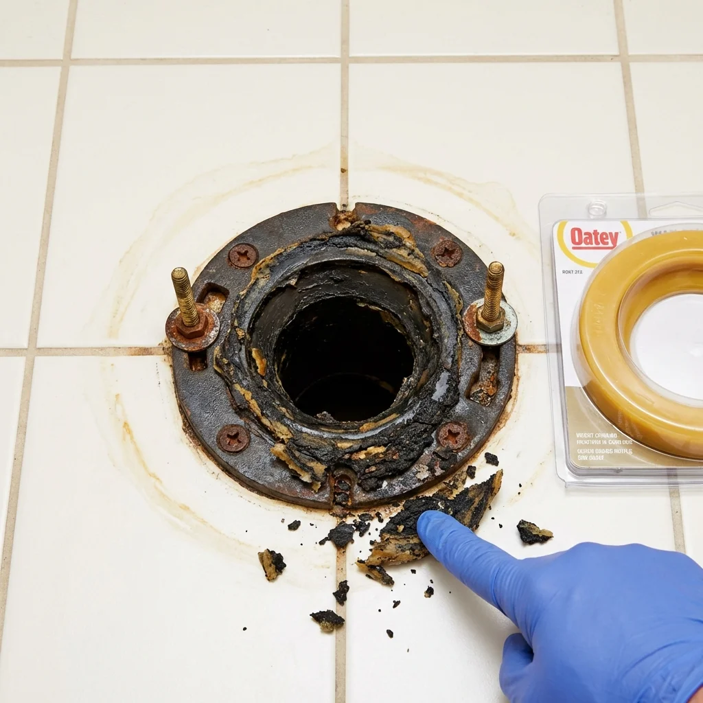 Failed wax ring showing water seepage at the base of a toilet in a Mill Valley, CA home