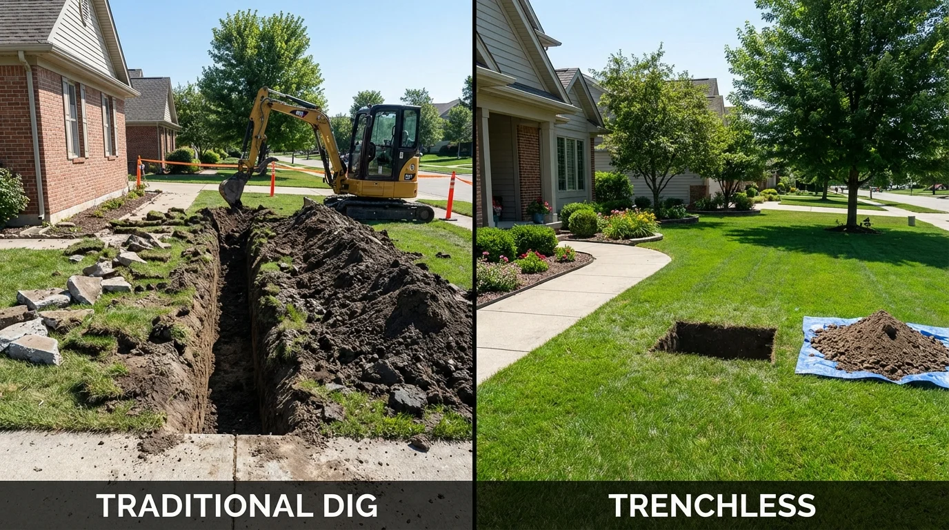 Trenchless sewer repair with minimal yard damage versus traditional excavation in Mill Valley, CA